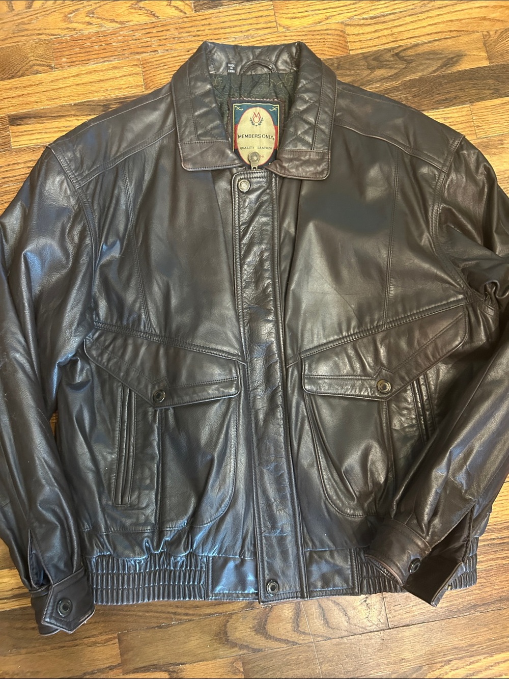 Members Only Brown Leather Bomber Jacket